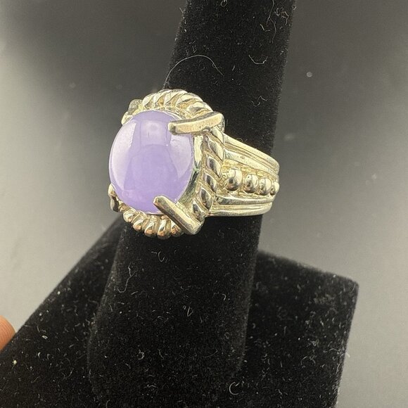 Judith Ripka Ring Purple Lavender Jade Cabochon Sterling Silver size 8 Oval 925 - Picture 3 of 14